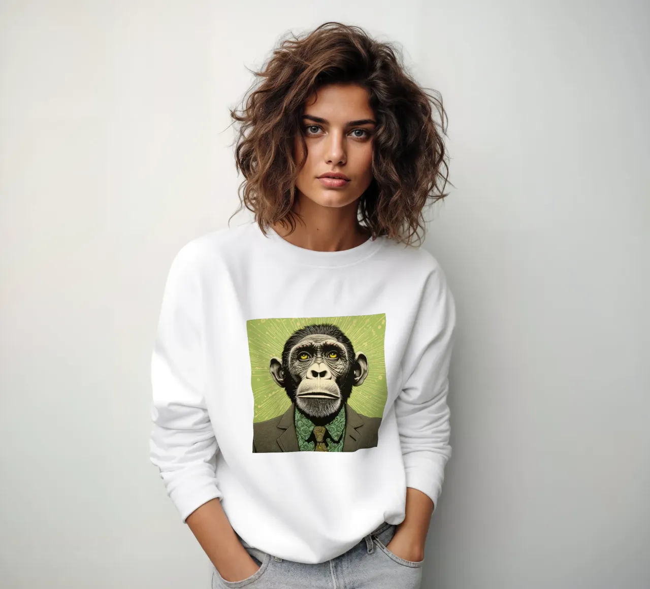 Groene chimpansee 3 sweatshirt van Minimal Animal Art