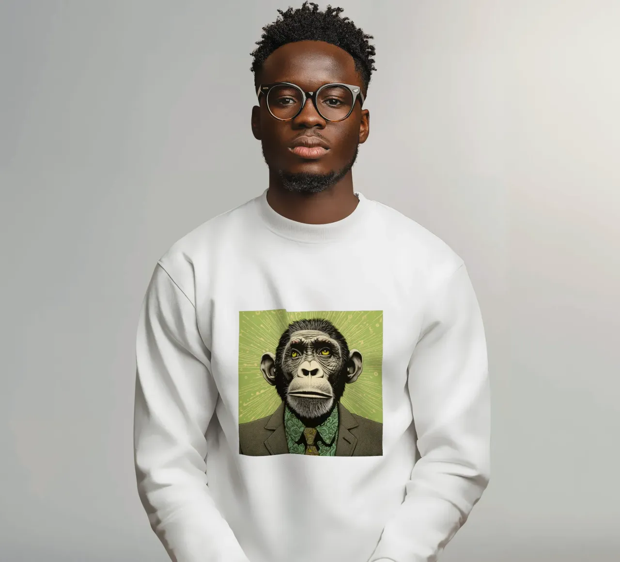 Groene chimpansee 3 sweatshirt van Minimal Animal Art