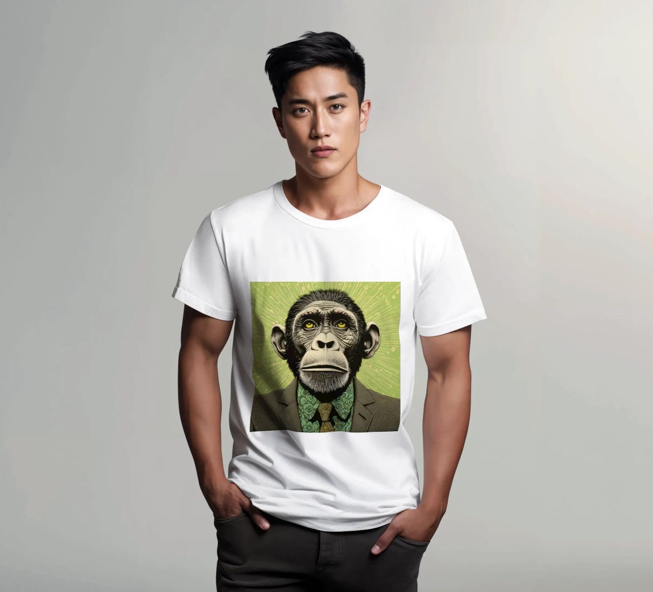 Scimpanzé verde 3 t-shirt da Minimal Animal Art