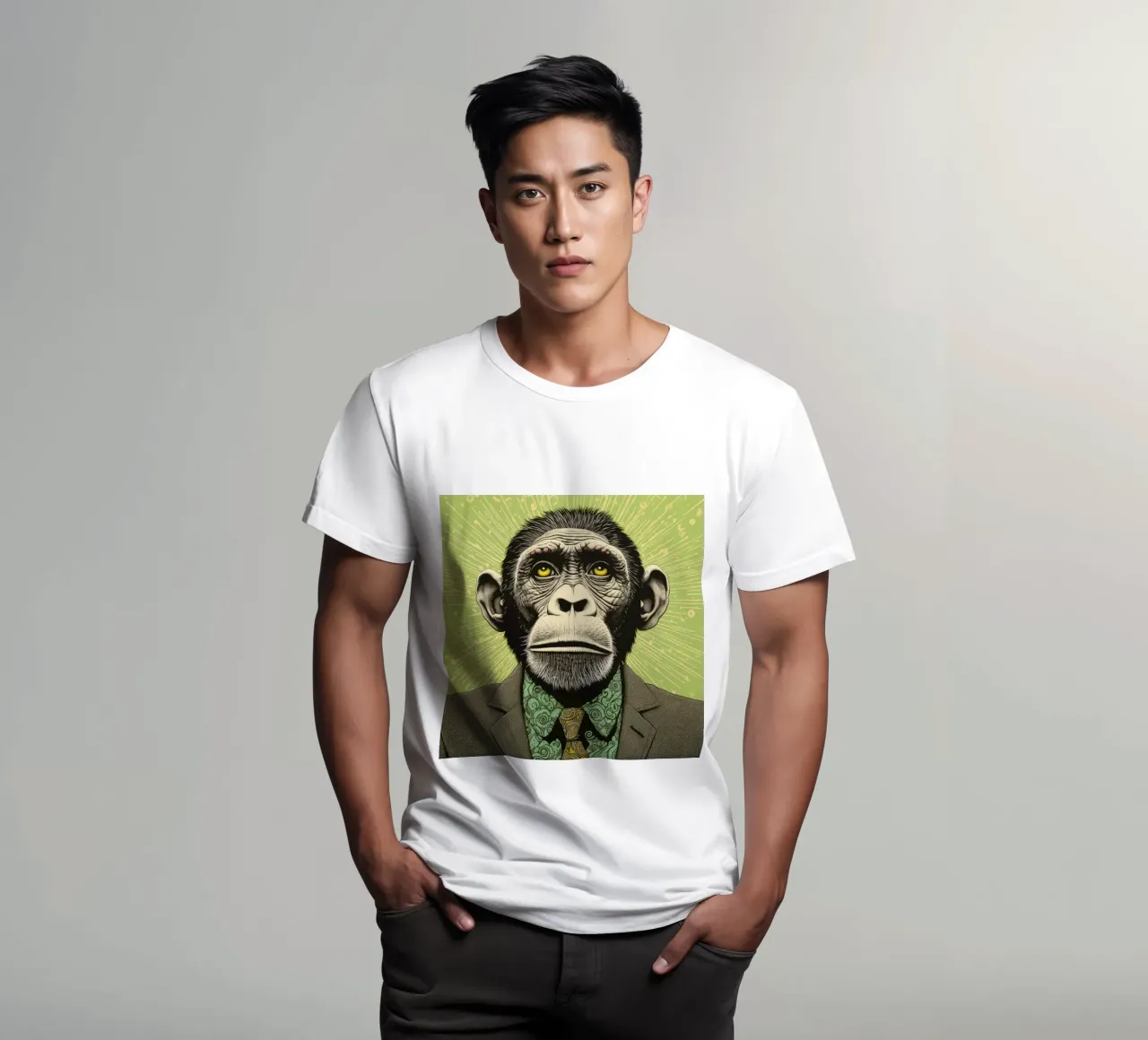 Grüner Schimpanse 3 T-Shirt von Minimal Animal Art