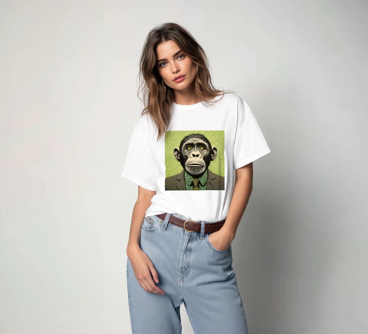 Scimpanzé verde 3 t-shirt da Minimal Animal Art