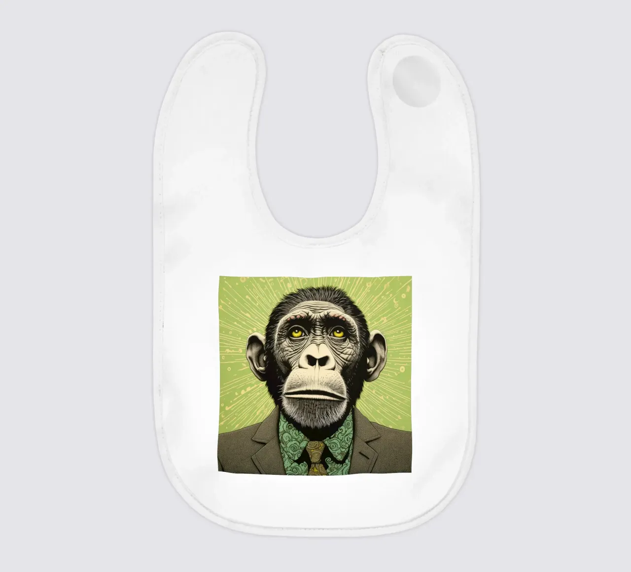 Groene chimpansee 3 baby slabbetje van Minimal Animal Art