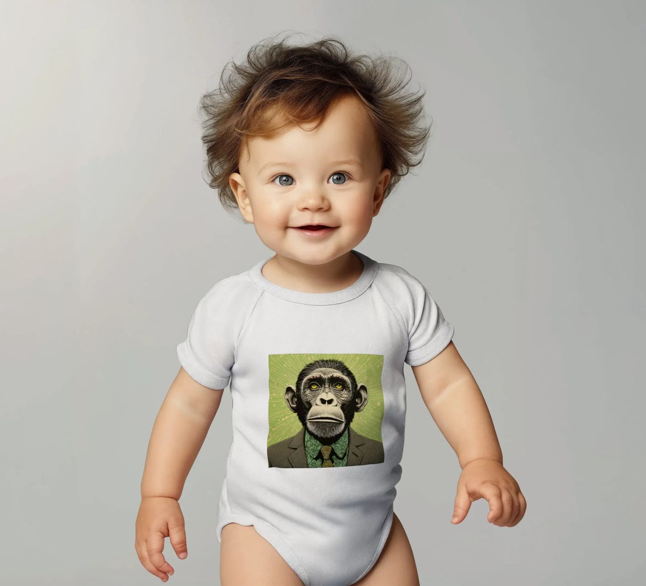 Scimpanzé verde 3 body neonato maniche corte da Minimal Animal Art