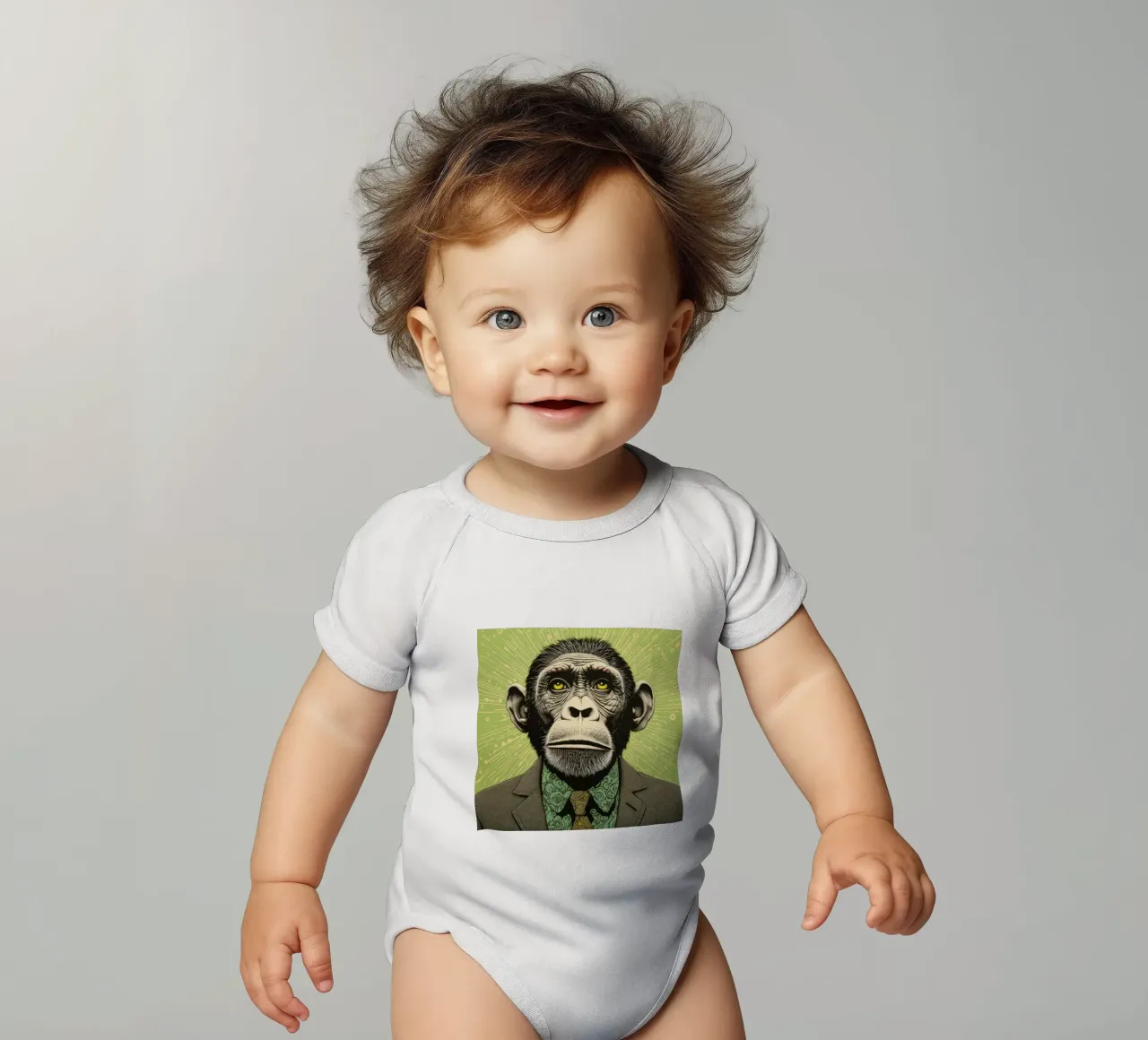Scimpanzé verde 3 body neonato maniche corte da Minimal Animal Art
