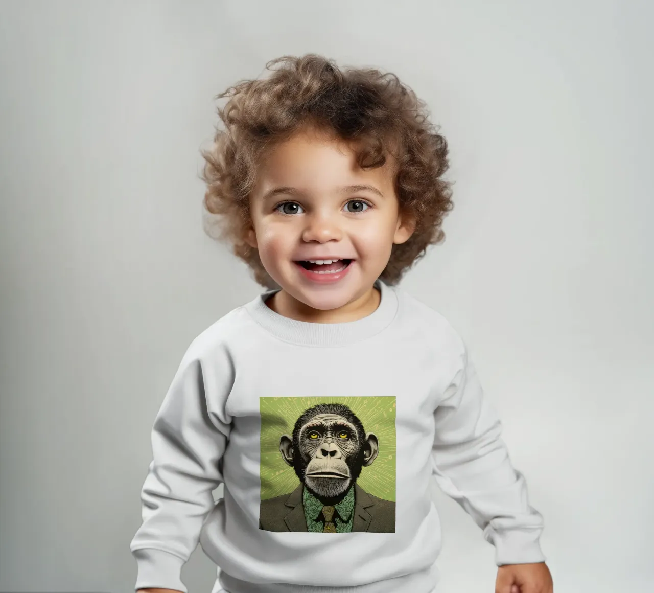 Groene chimpansee baby sweatshirt van Minimal Animal Art