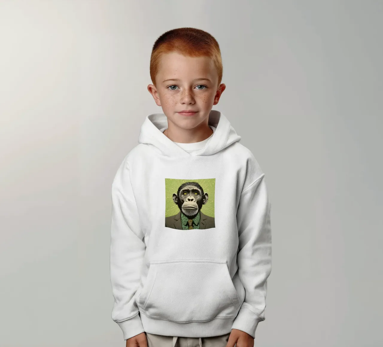Scimpanzé verde 3 felpa bambino con cappuccio da Minimal Animal Art