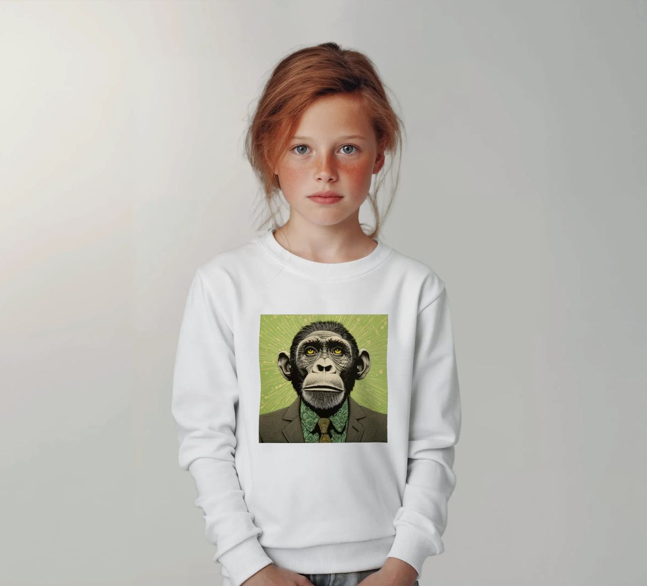 Scimpanzé verde 3 felpa bambino da Minimal Animal Art