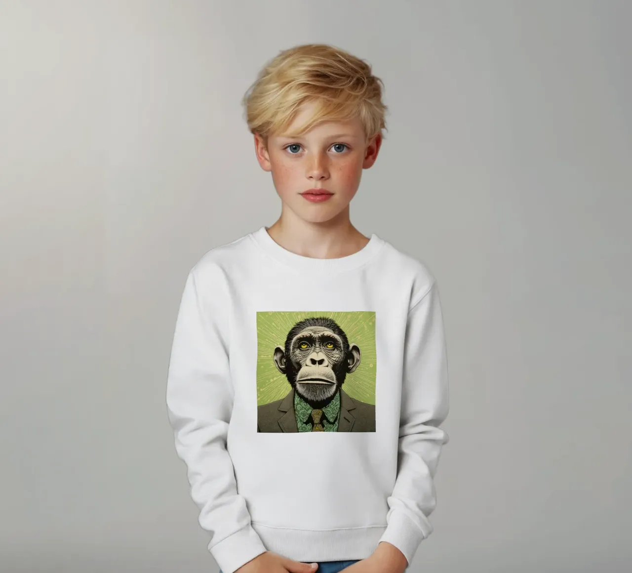 Chimpancé verde 3 sudadera para niño de Minimal Animal Art