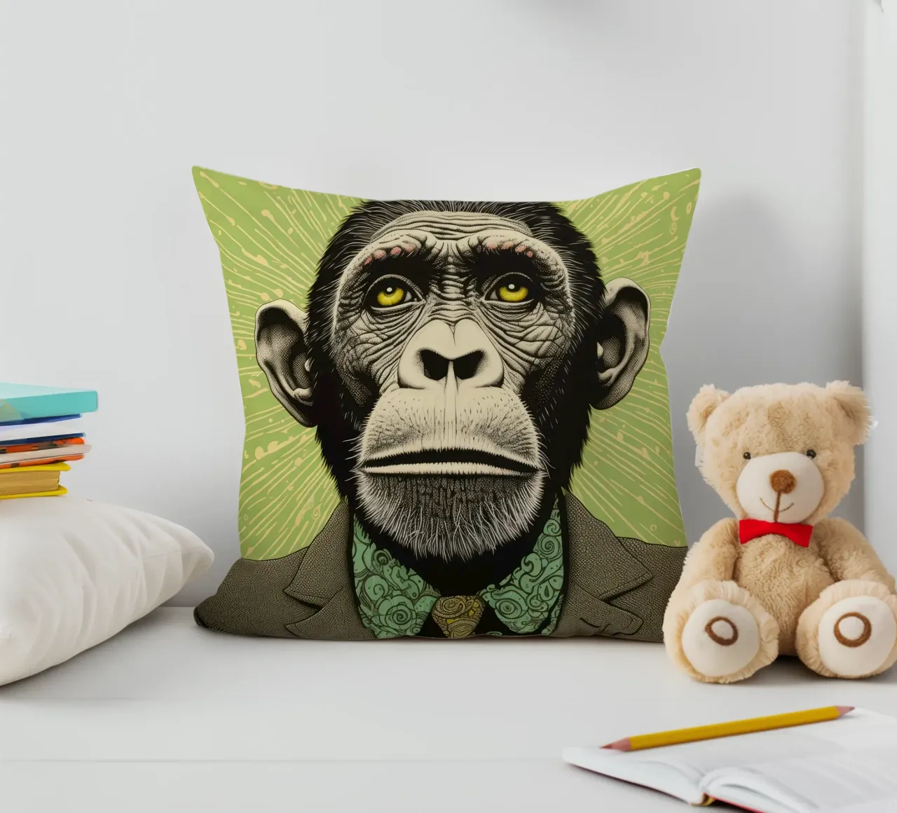 Scimpanzé verde cuscino da Minimal Animal Art