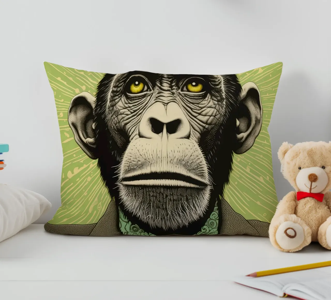 Grüner Schimpanse 3 Kissen von Minimal Animal Art