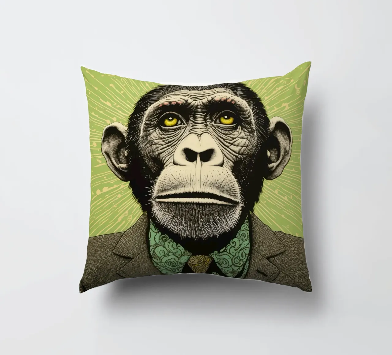 Scimpanzé verde cuscino da Minimal Animal Art