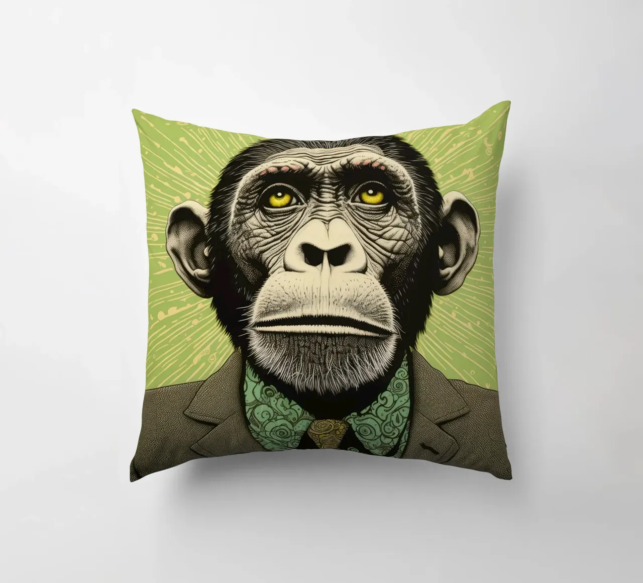 Scimpanzé verde cuscino da Minimal Animal Art