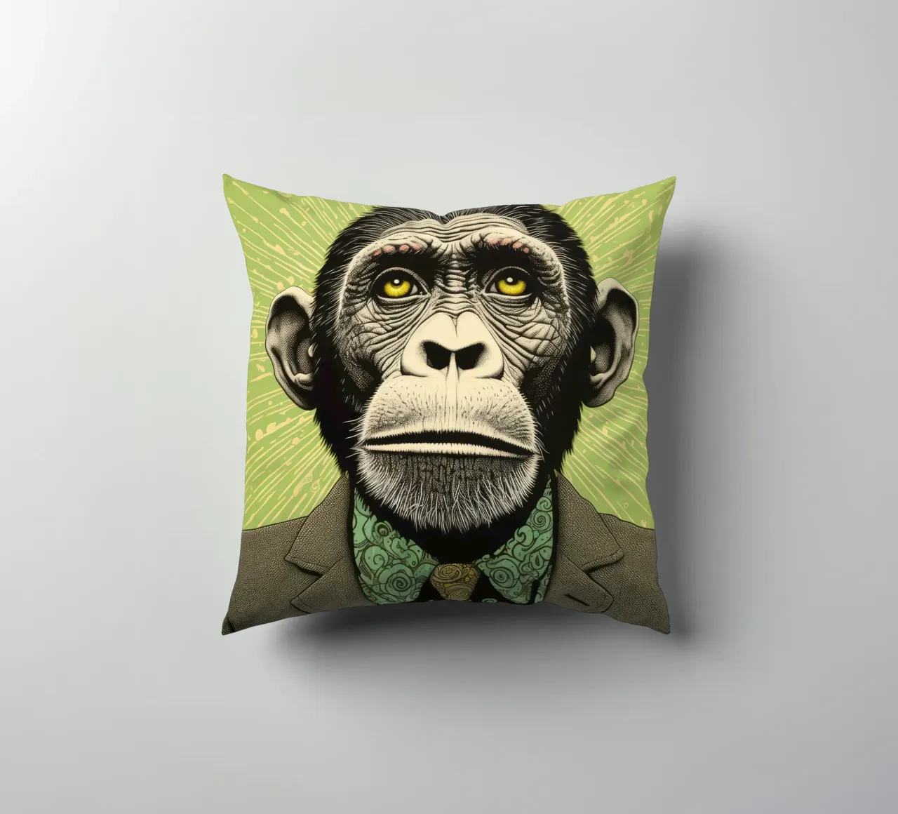 Grüner Schimpanse 3 Kissen von Minimal Animal Art