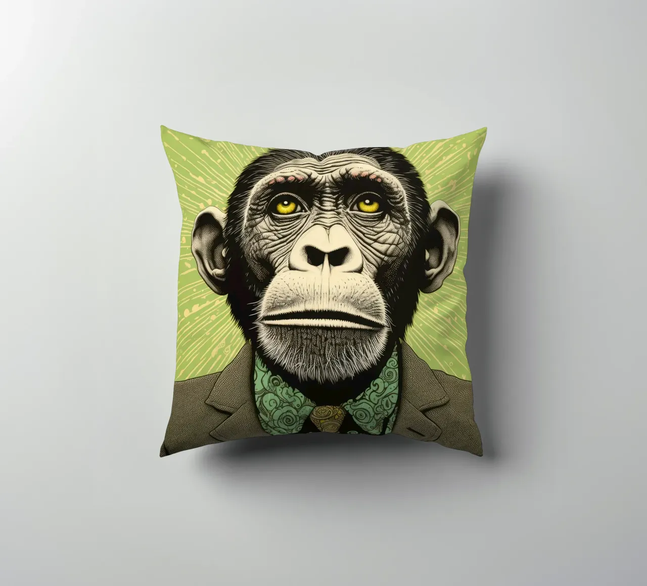 Scimpanzé verde cuscino da Minimal Animal Art