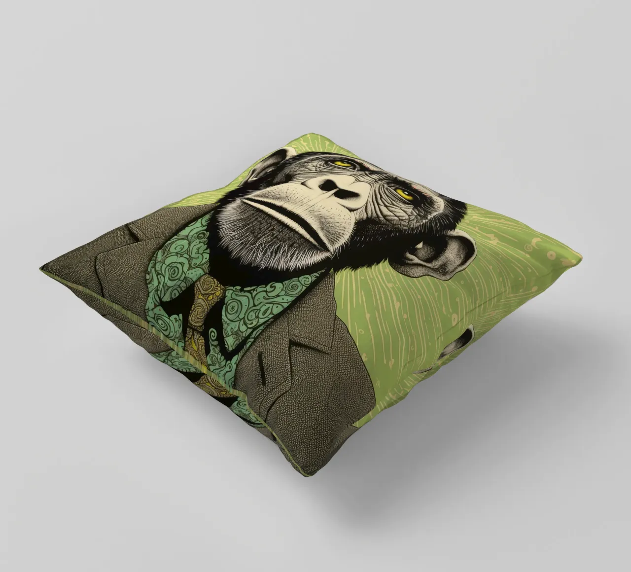 Grüner Schimpanse 3 Kissen von Minimal Animal Art