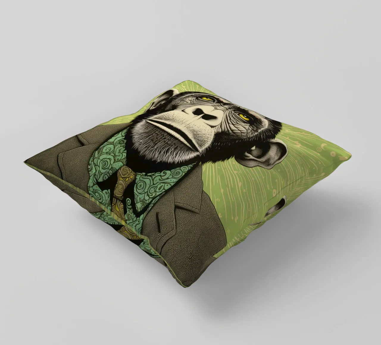 Scimpanzé verde cuscino da Minimal Animal Art