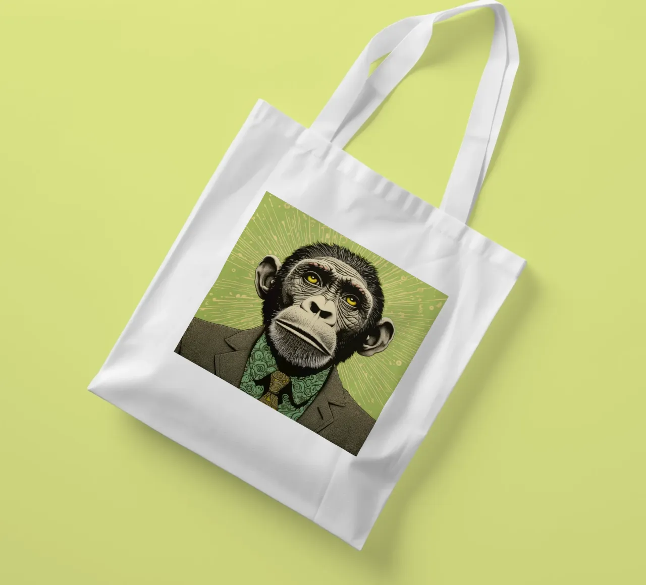 Scimpanzé verde 3 borsa in juta da Minimal Animal Art