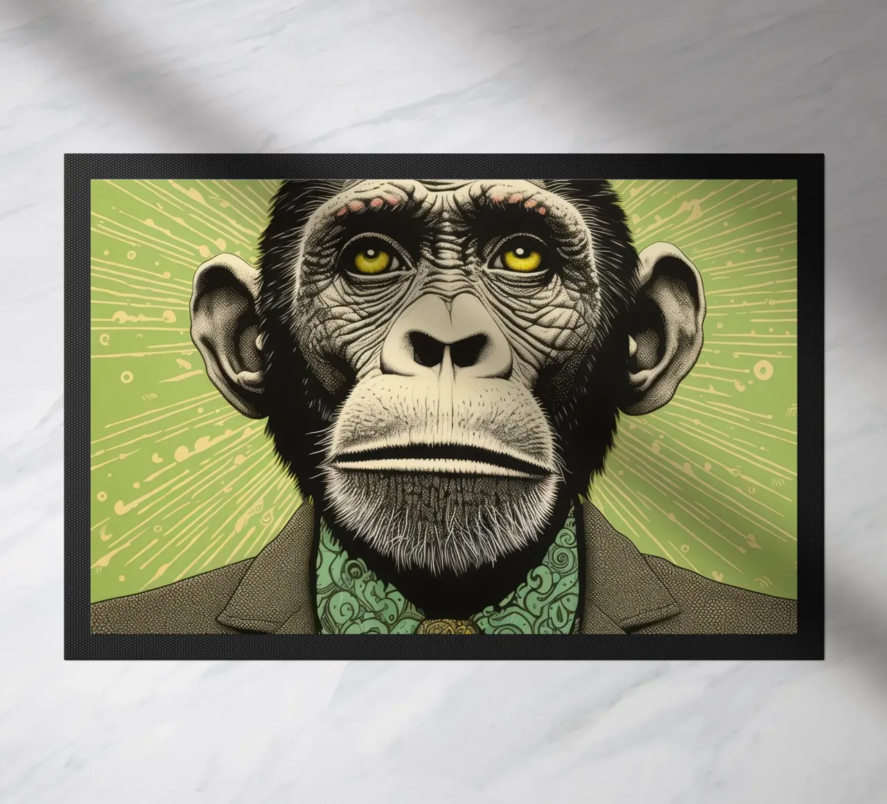 Grüner Schimpanse 3 Fußmatte von Minimal Animal Art