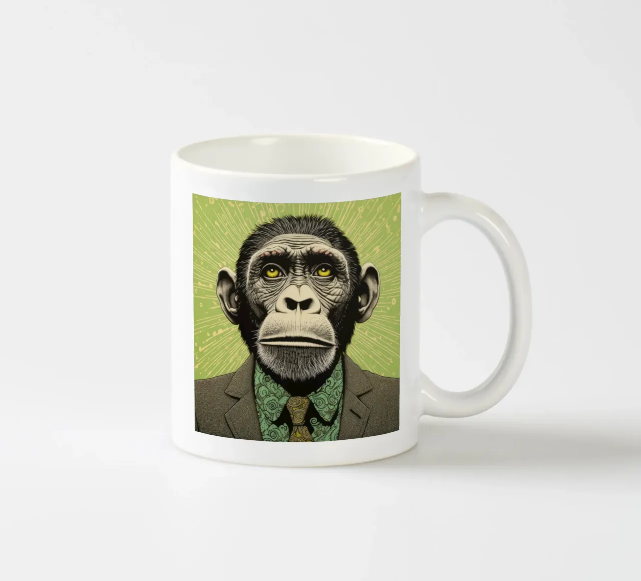 Chimpanzé vert 3 mug en céramique de Minimal Animal Art