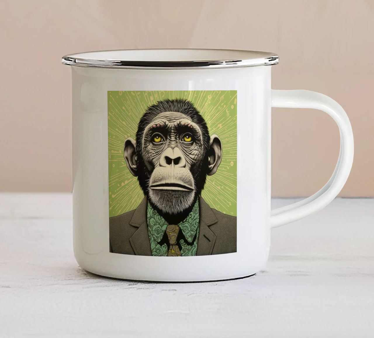 Scimpanzé verde 3 tazza in smalto da Minimal Animal Art