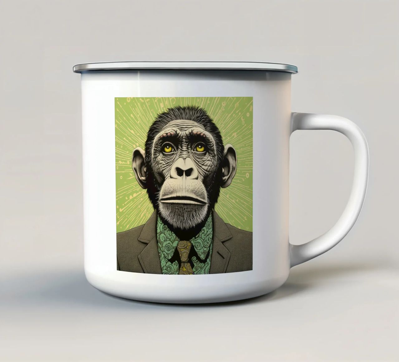 Scimpanzé verde 3 tazza in smalto da Minimal Animal Art
