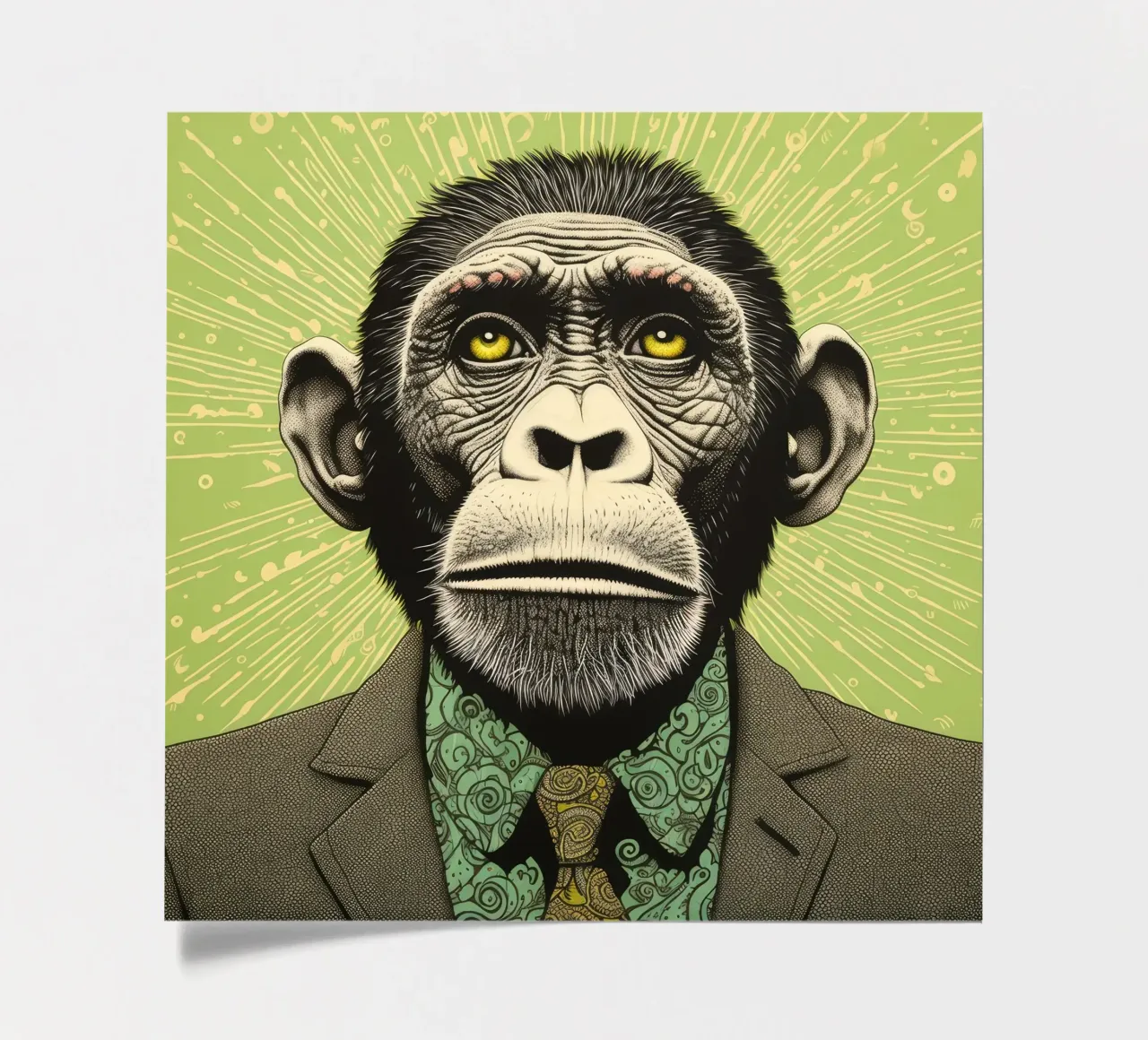 Scimpanzé verde foglio adesivo da Minimal Animal Art