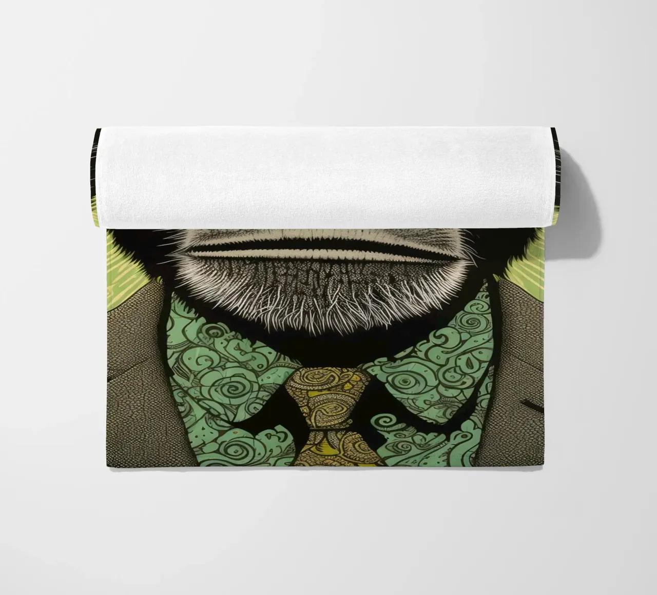 Green Chimpanzee 3 beach towel by Minimal Animal Art