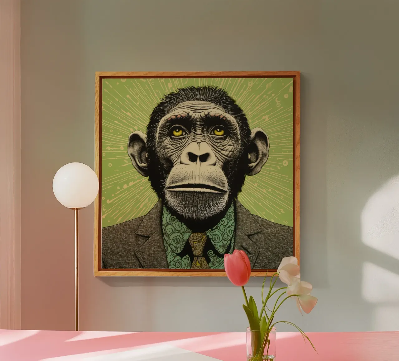 Green Chimpanzee 3 acrylic glass by Minimal Animal Art