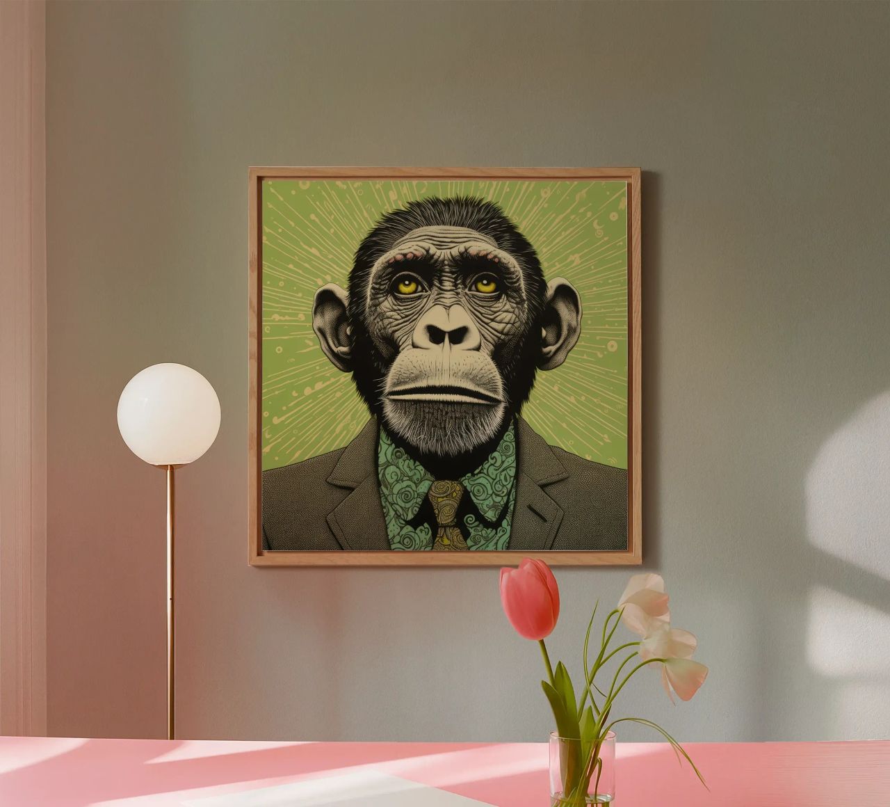 Scimpanzé verde 3 alluminio dibond da Minimal Animal Art