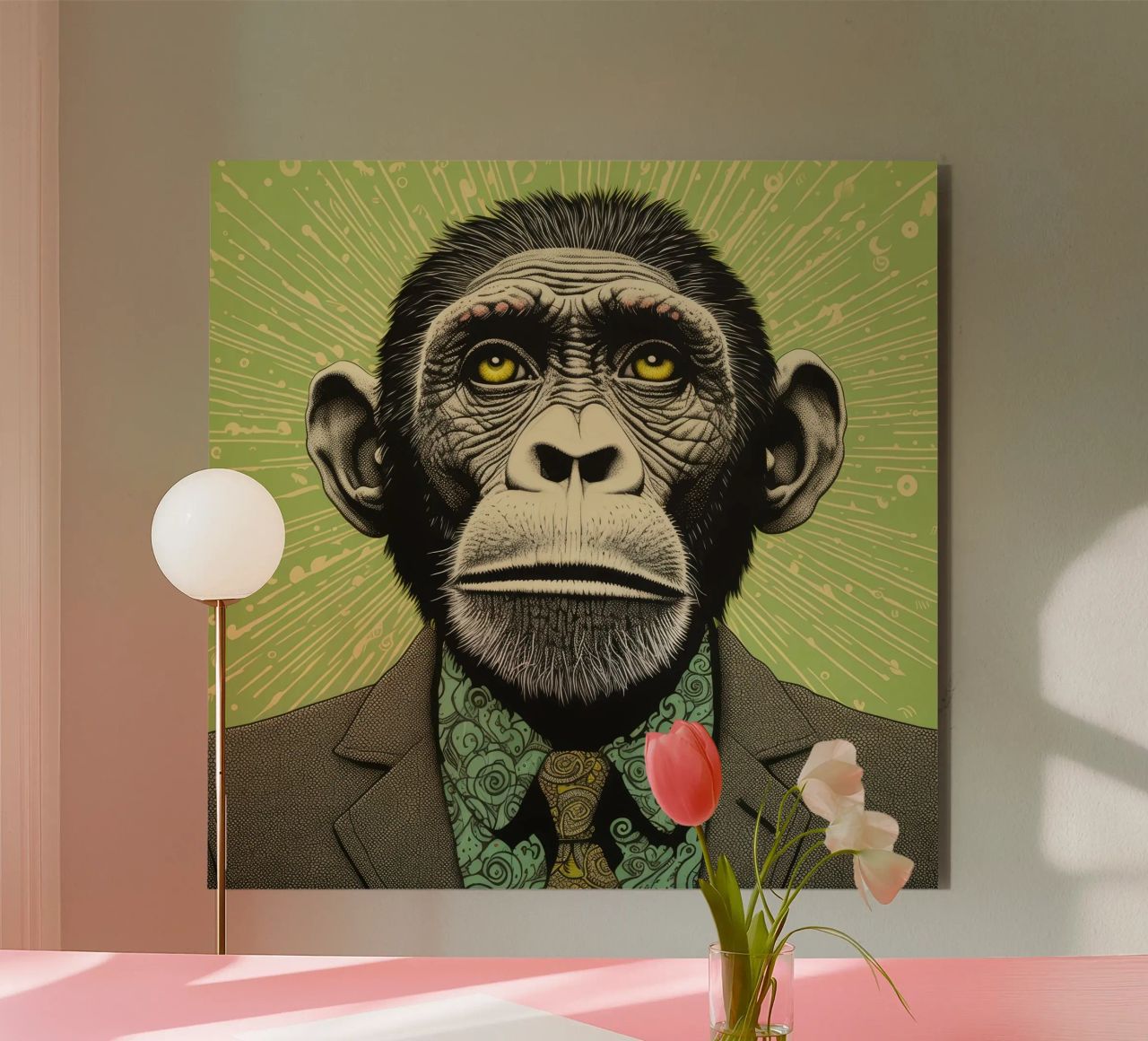 Scimpanzé verde 3 alluminio dibond da Minimal Animal Art