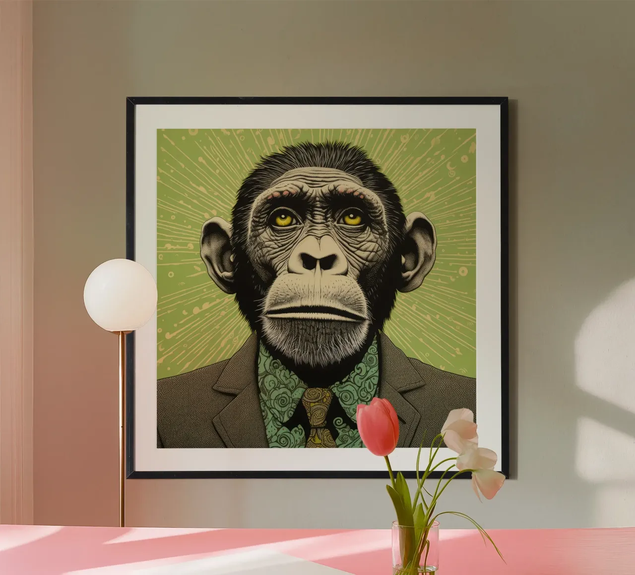 Scimpanzé verde carta hahnemühle da Minimal Animal Art