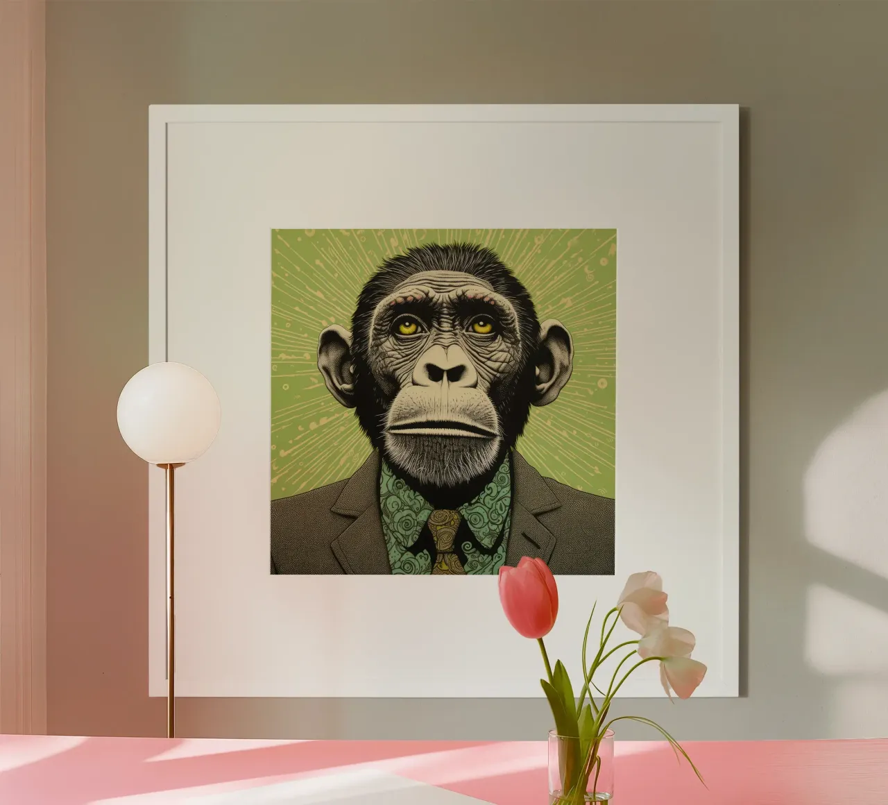 Scimpanzé verde carta hahnemühle da Minimal Animal Art