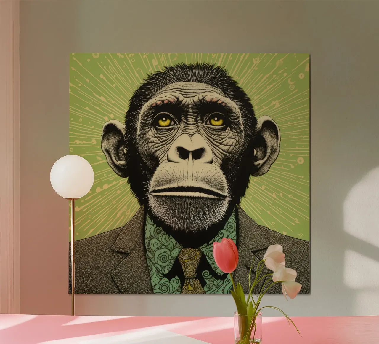Scimpanzé verde carta hahnemühle da Minimal Animal Art