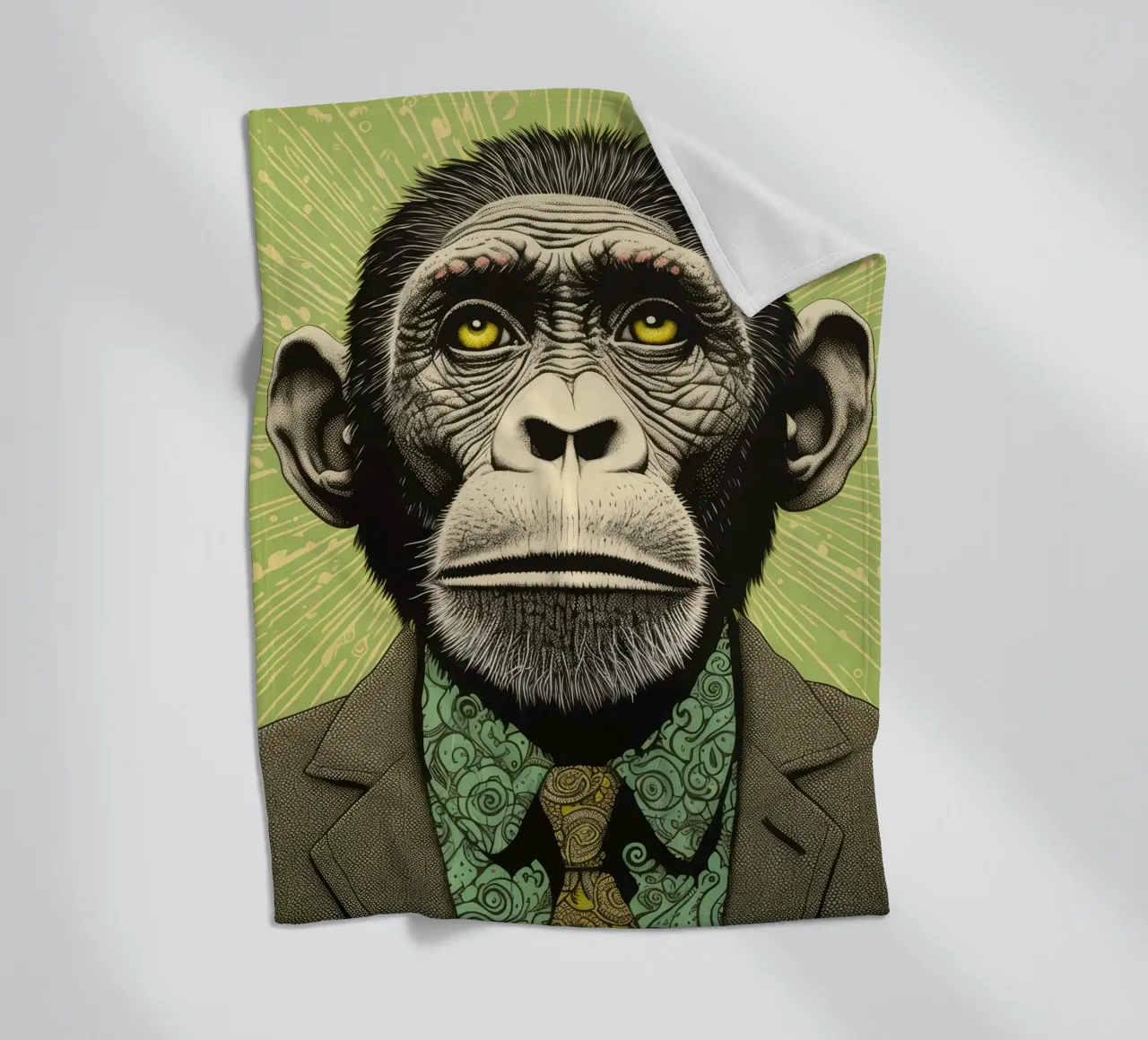 Chimpancé verde 3 manta de franela de Minimal Animal Art