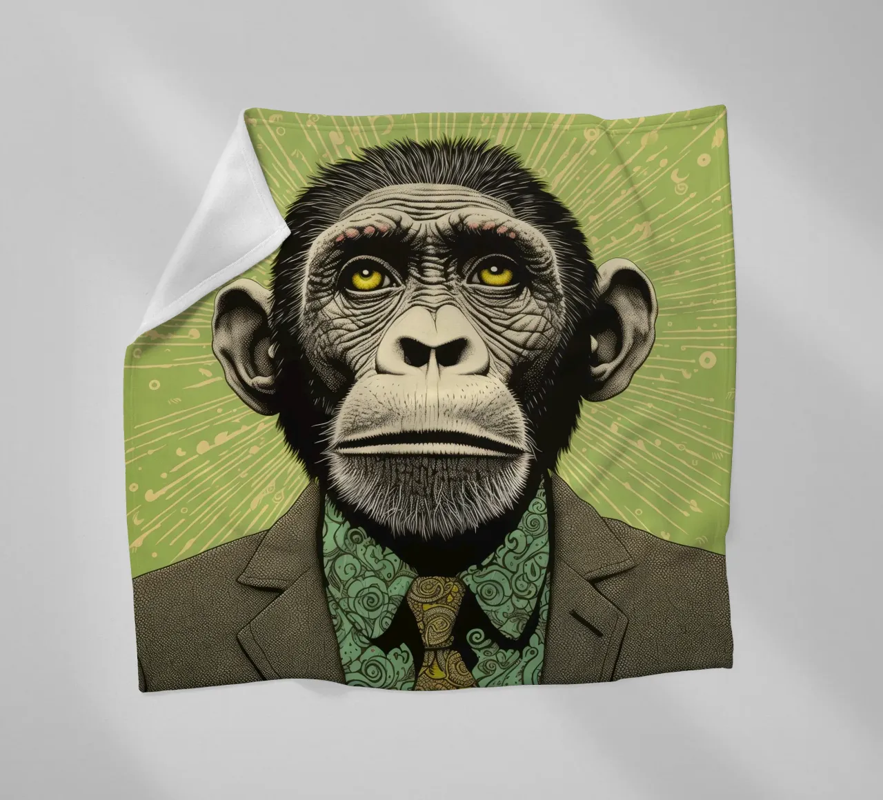 Chimpancé verde 3 manta de franela de Minimal Animal Art