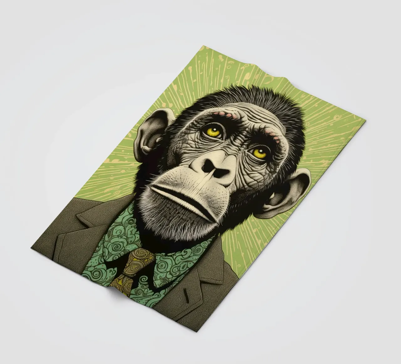 Chimpancé verde 3 manta de franela de Minimal Animal Art
