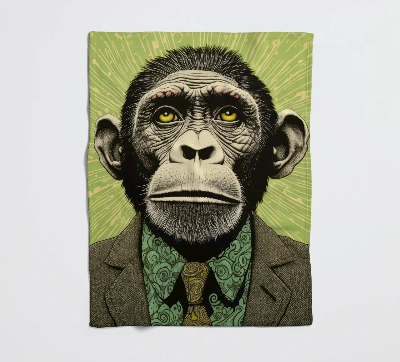 Chimpancé verde 3 manta de franela de Minimal Animal Art
