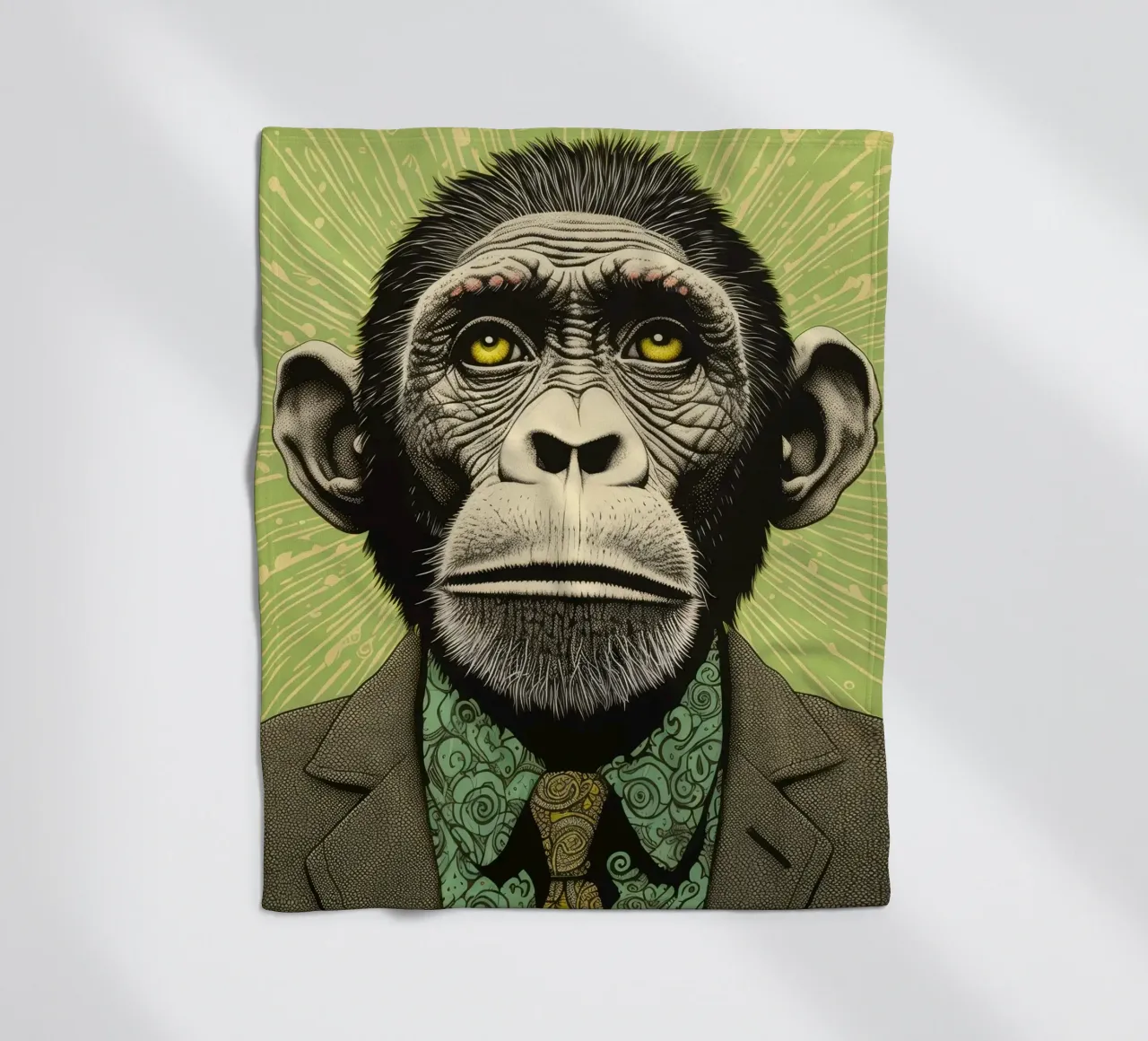 Chimpancé verde 3 manta de franela de Minimal Animal Art