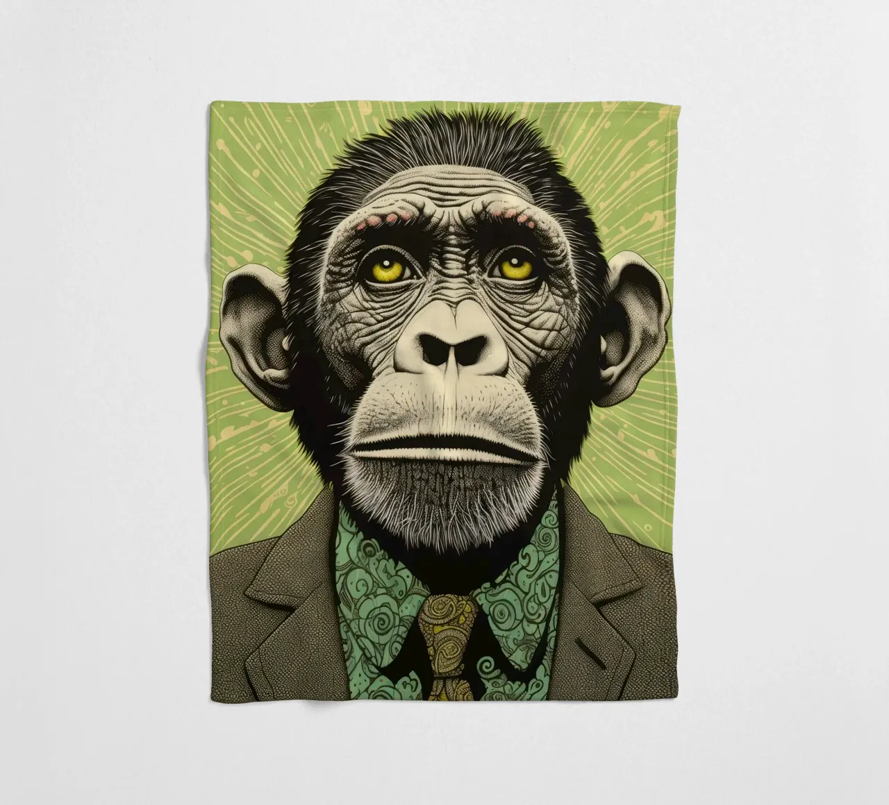 Chimpancé verde 3 manta de franela de Minimal Animal Art