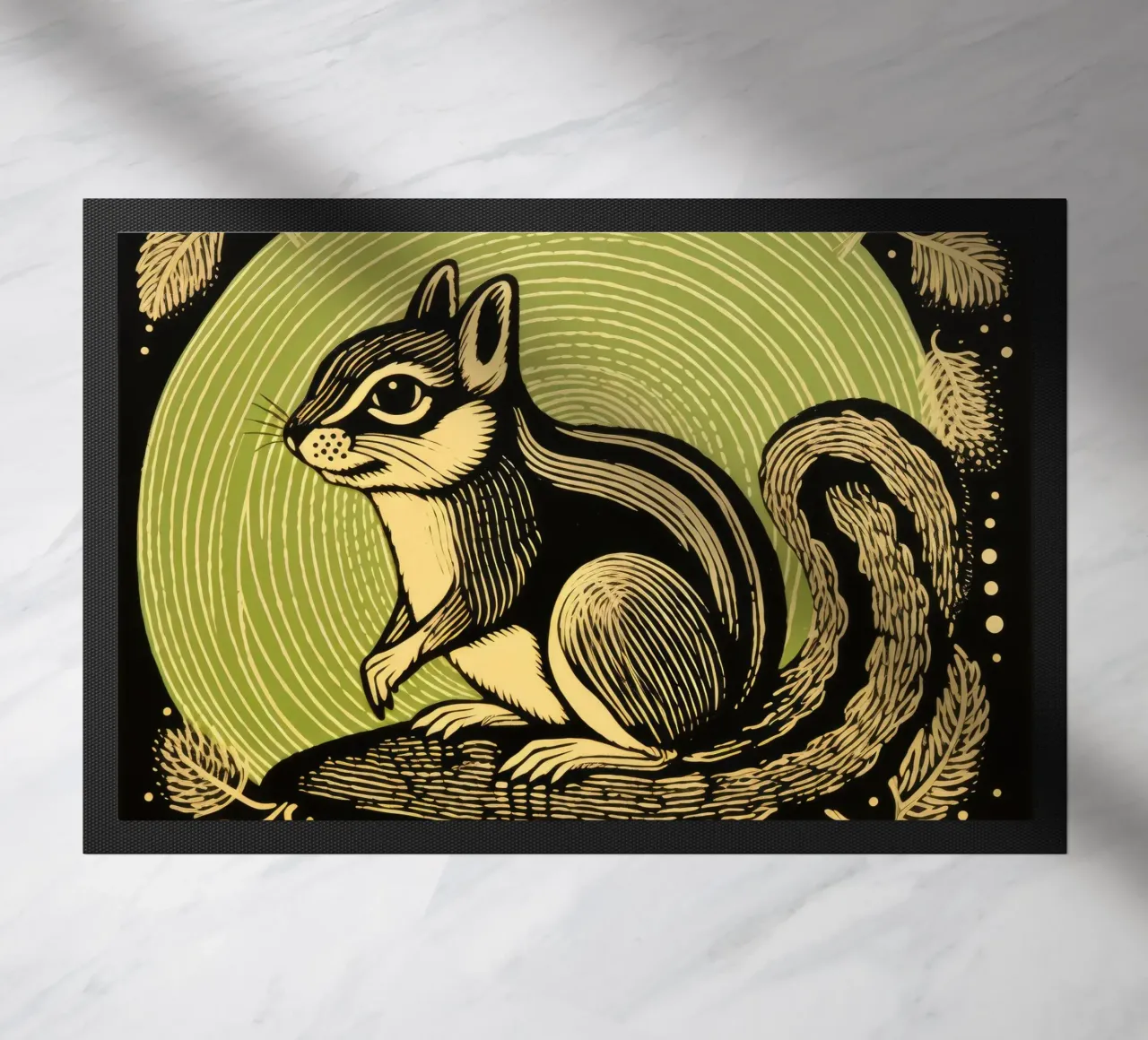 Green Chipmunk doormat by Minimal Animal Art