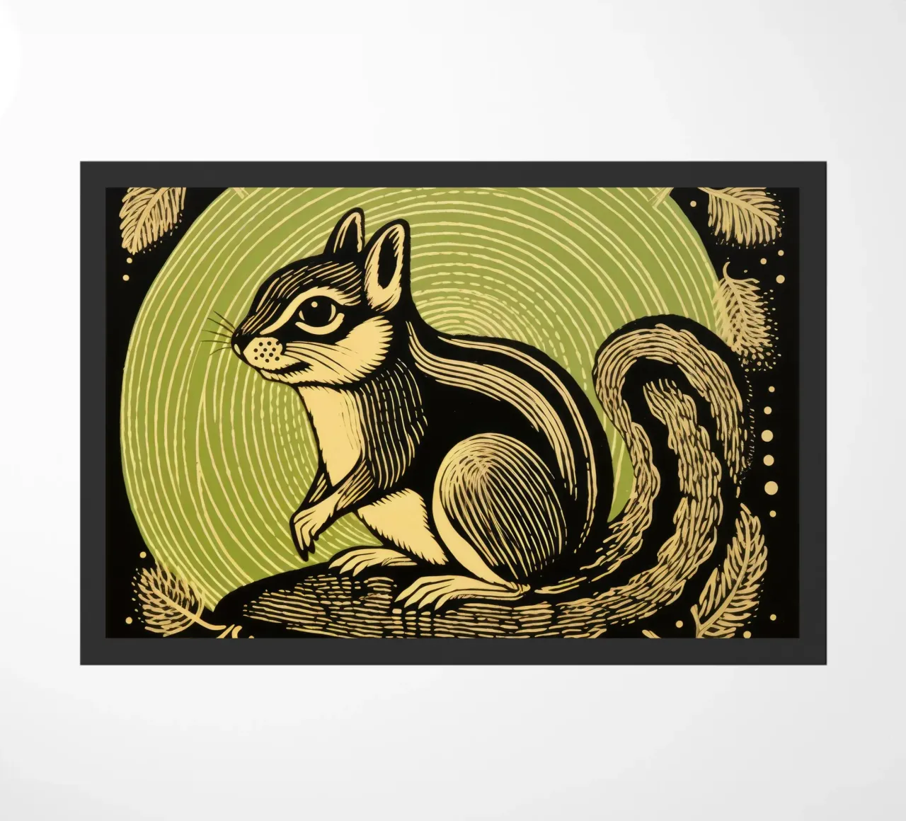Green Chipmunk doormat by Minimal Animal Art