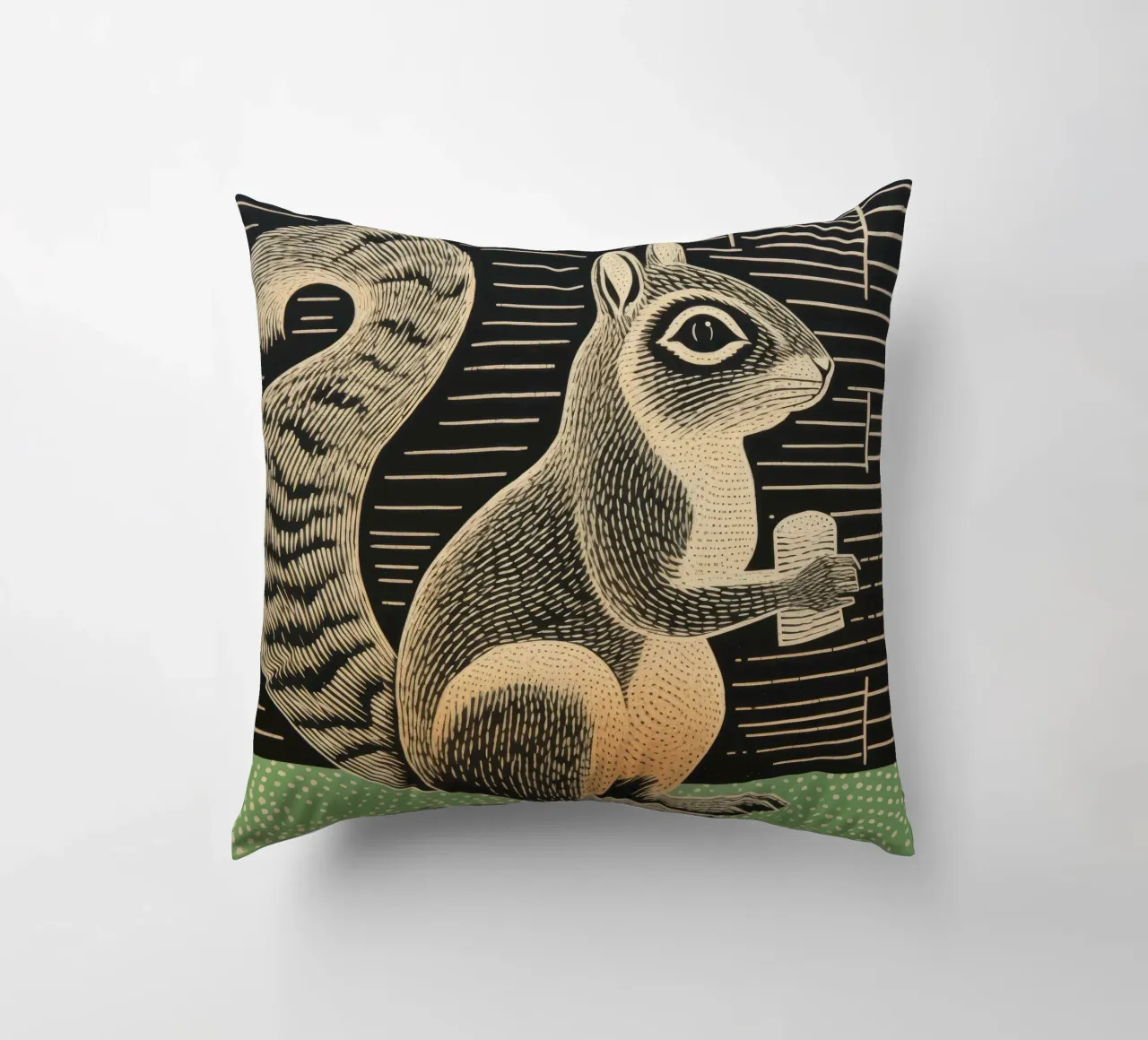 Green Chipmunk 2 decorative cushion by Minimal Animal Art