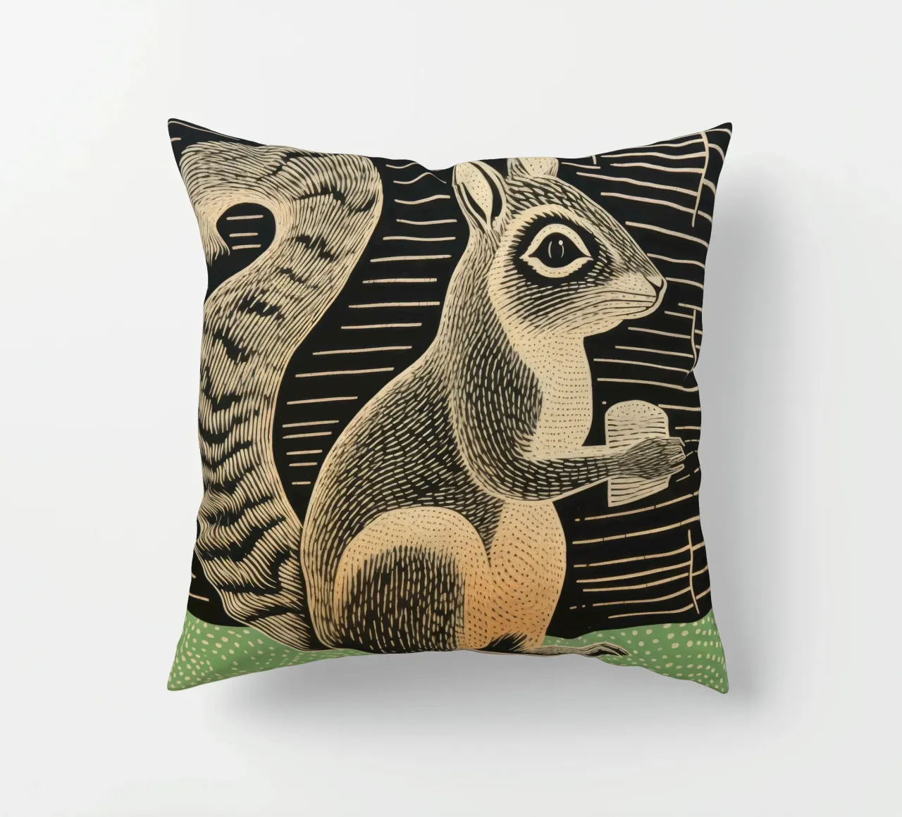 Green Chipmunk 2 decorative cushion by Minimal Animal Art