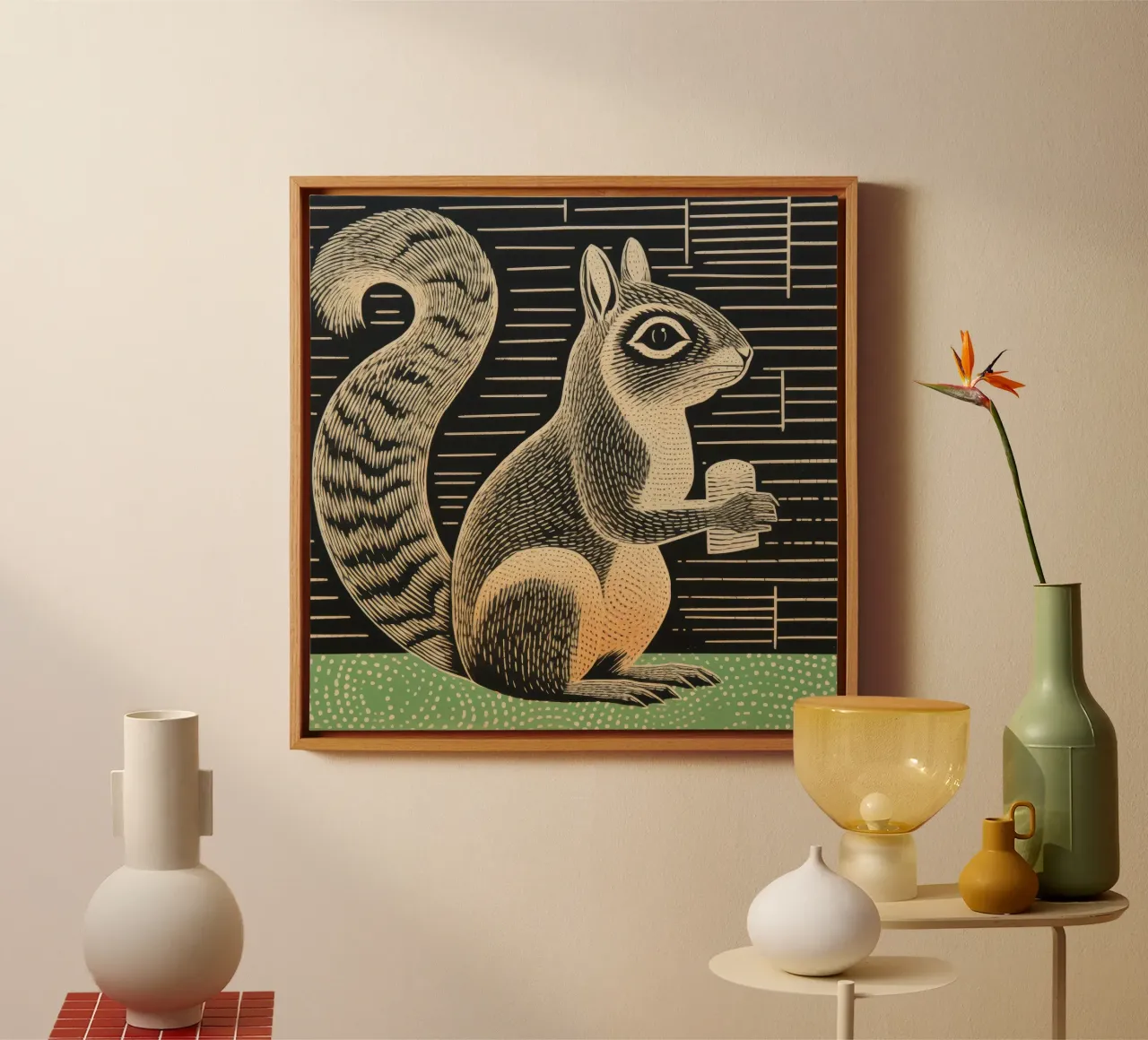 Groene aardeekhoorn 2 canvas met Baklijst van Minimal Animal Art