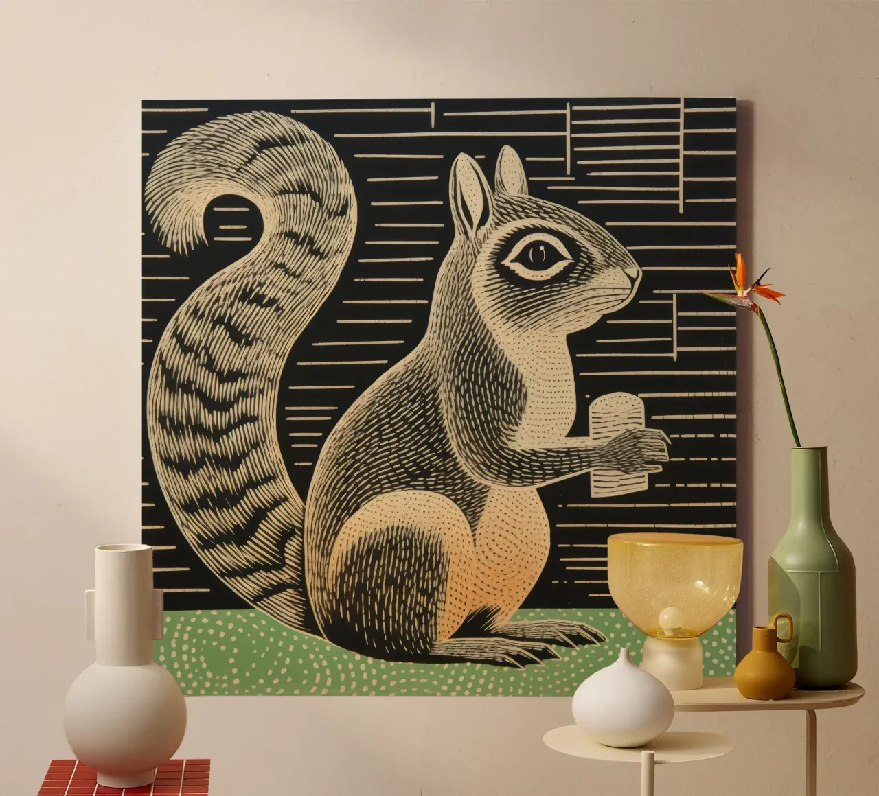 Groene aardeekhoorn 2 canvas met Baklijst van Minimal Animal Art