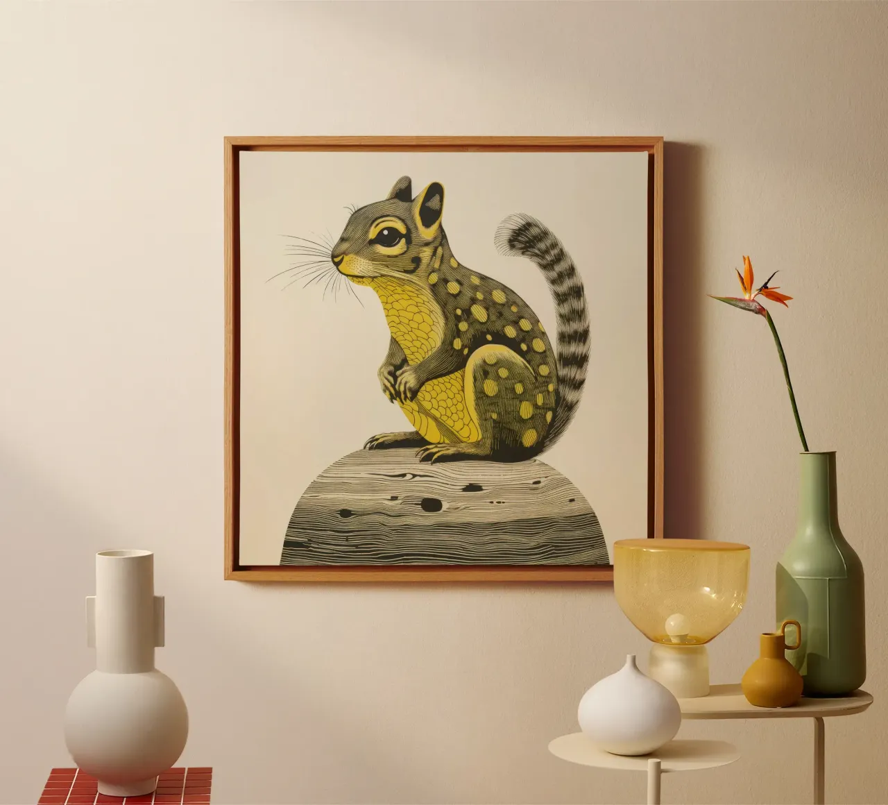 Groene aardeekhoorn 4 canvas met Baklijst van Minimal Animal Art