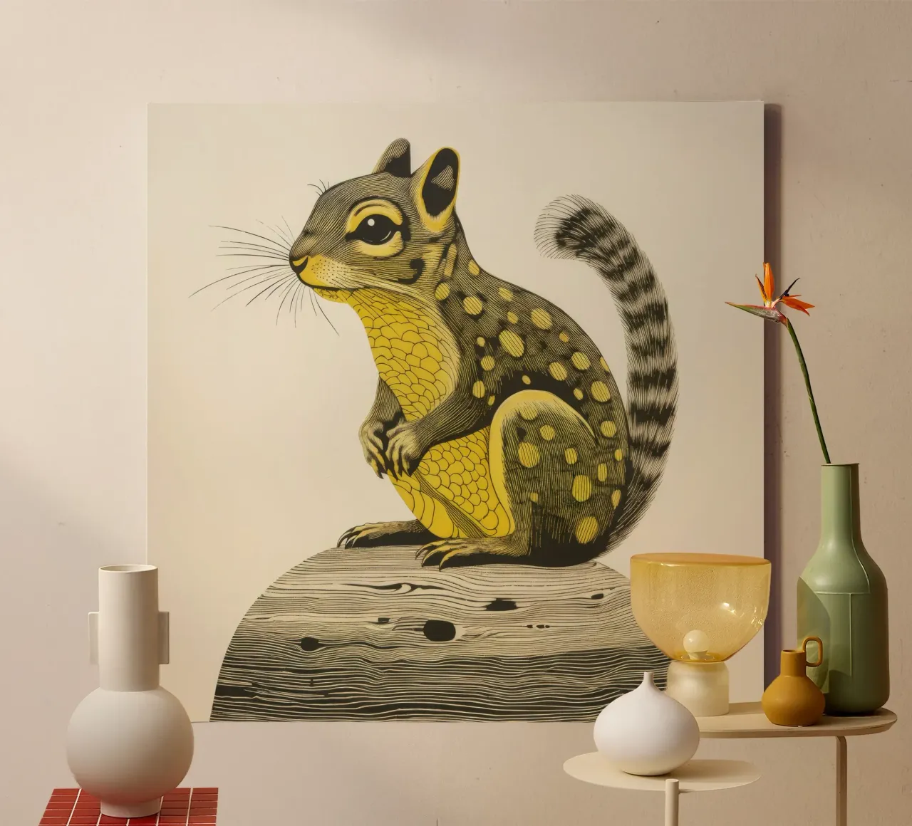 Groene aardeekhoorn 4 canvas met Baklijst van Minimal Animal Art