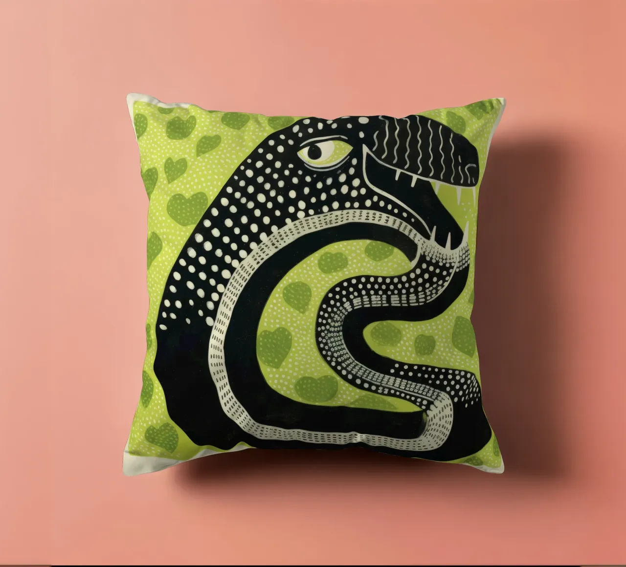 Grüne Kobra 1 Kissen von Minimal Animal Art