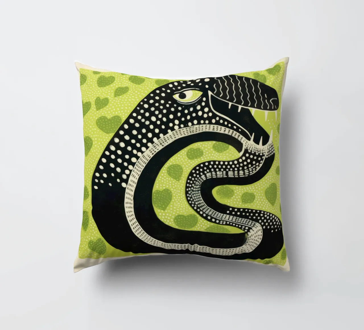 Grüne Kobra 1 Kissen von Minimal Animal Art