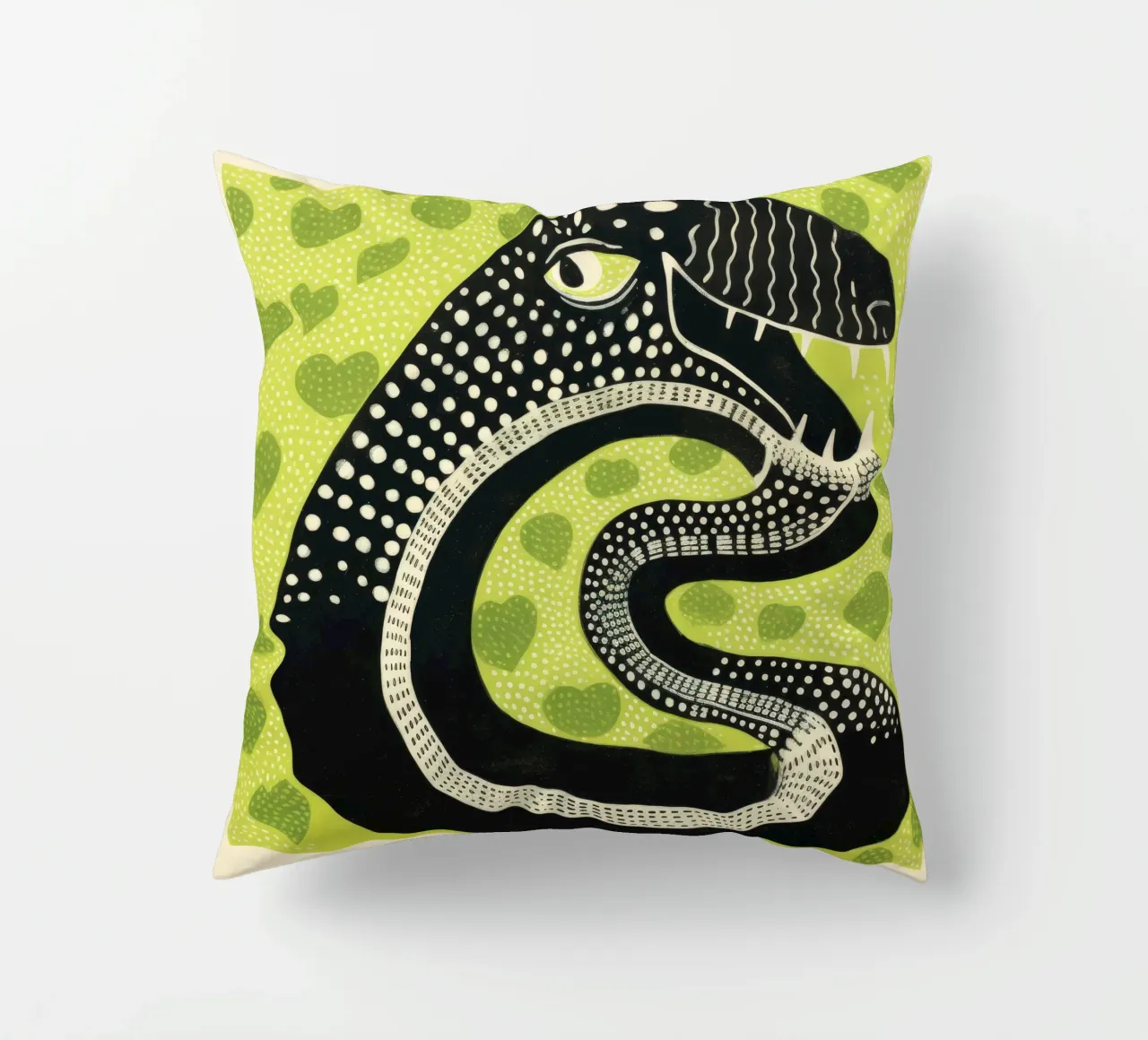 Grüne Kobra 1 Kissen von Minimal Animal Art